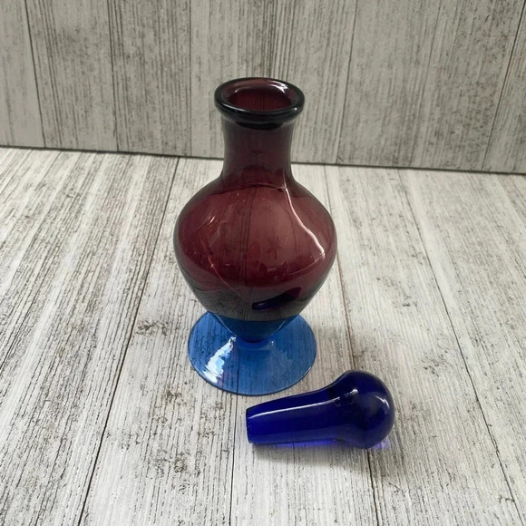 Beautiful Amethyst and Cobalt Blue Bi Color Glass Perfume Bottle - Picture 5 of 9